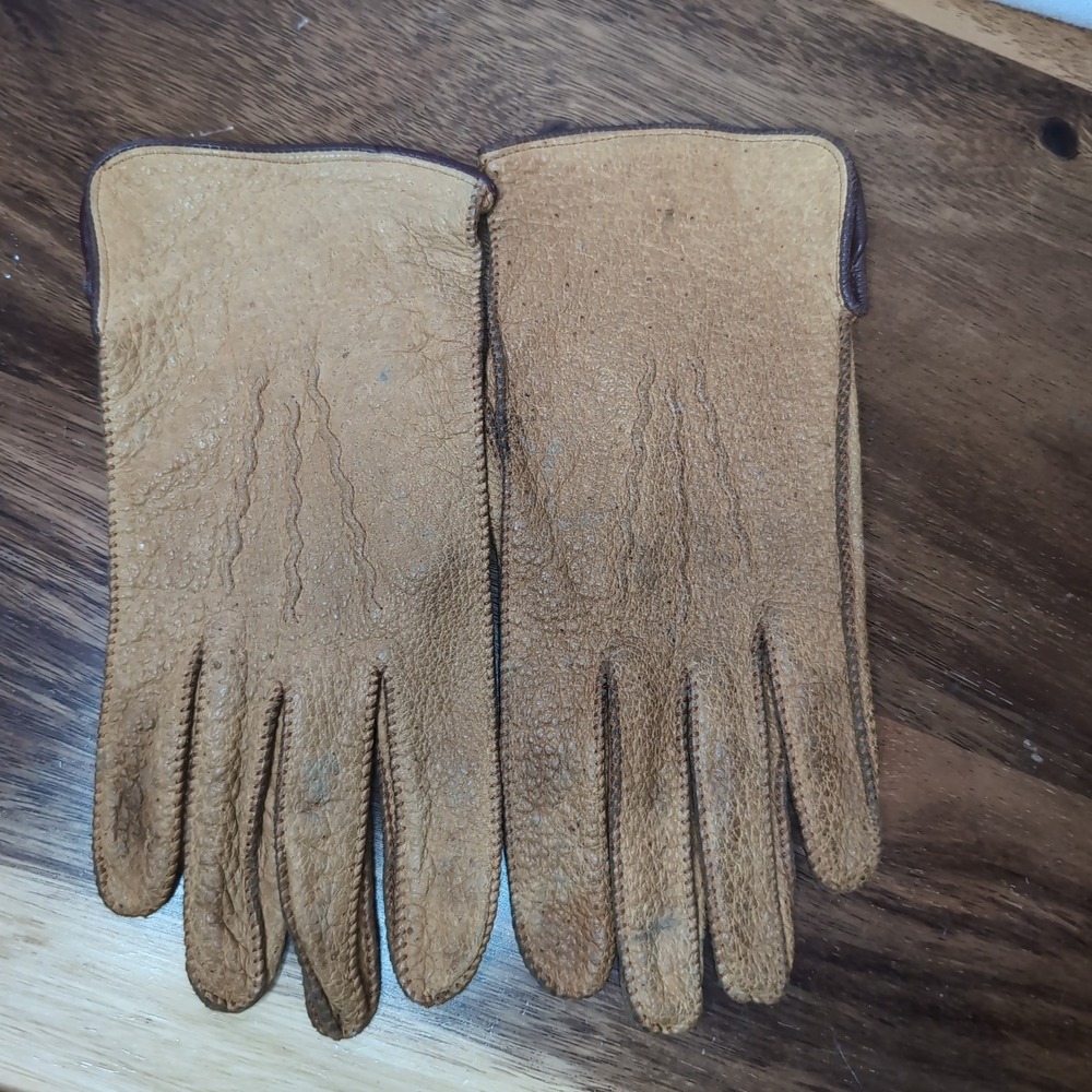 Vintage Fownes Genuine Pigskin Leather Gloves Tan Made in USA Size 9 Workwear